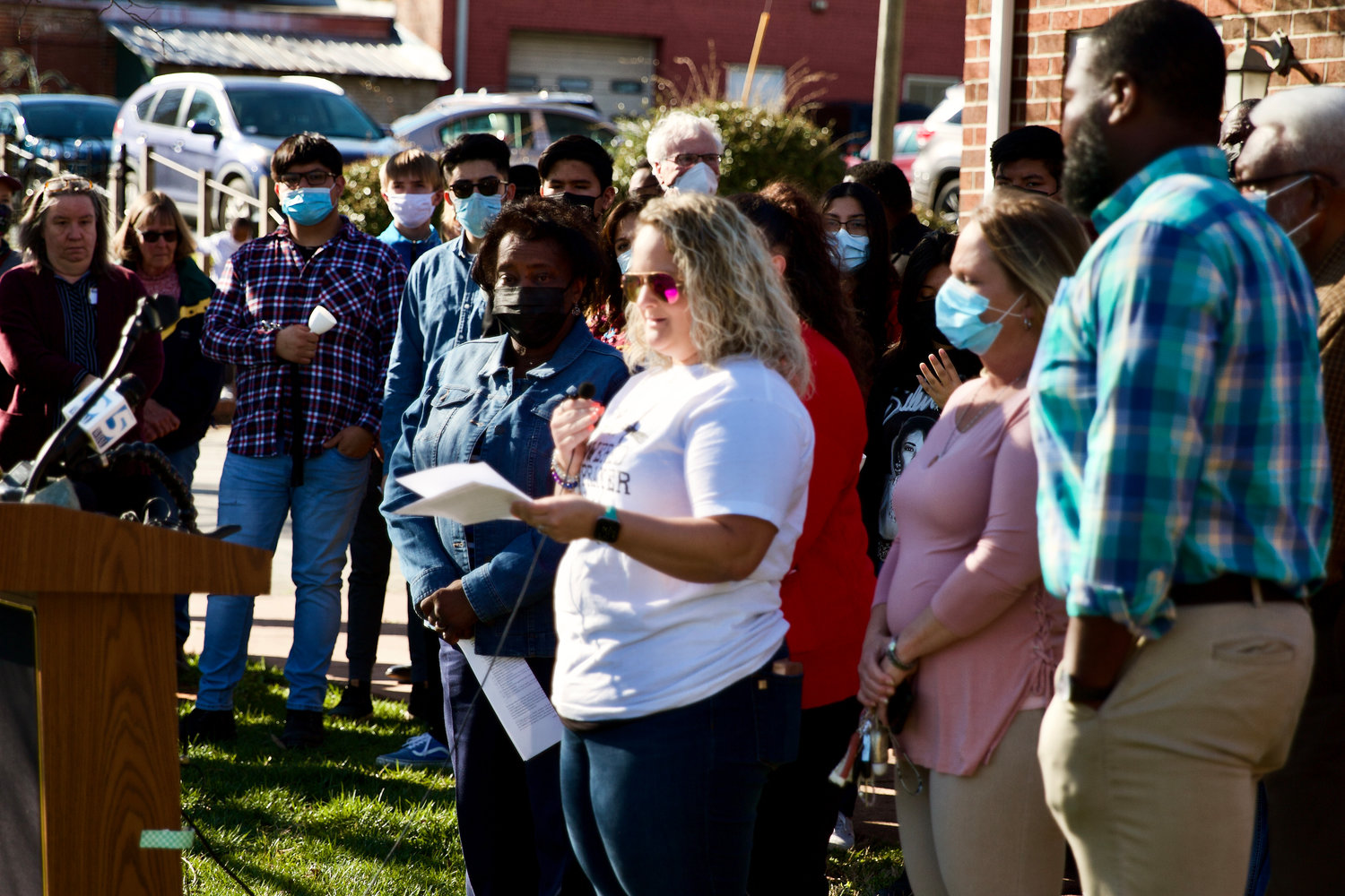 In her remarks to those gathered Monday for the community rally outside First Presbyterian Church, CCS parent Ashley Palmer said the March 4 incidents weren’t the first of a racial nature her children experienced at J.S. Waters.